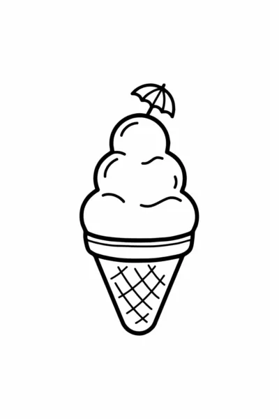 Easy coloring page of a big shave ice cone with three flavors and a little umbrella